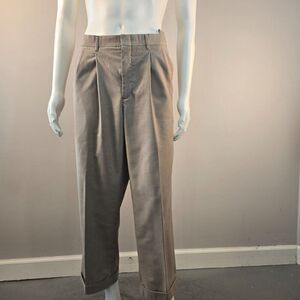 Haggar Dress Pants Mens 38 x 27 Beige Classic Fit Pleated Front Cuffed Adj Waist